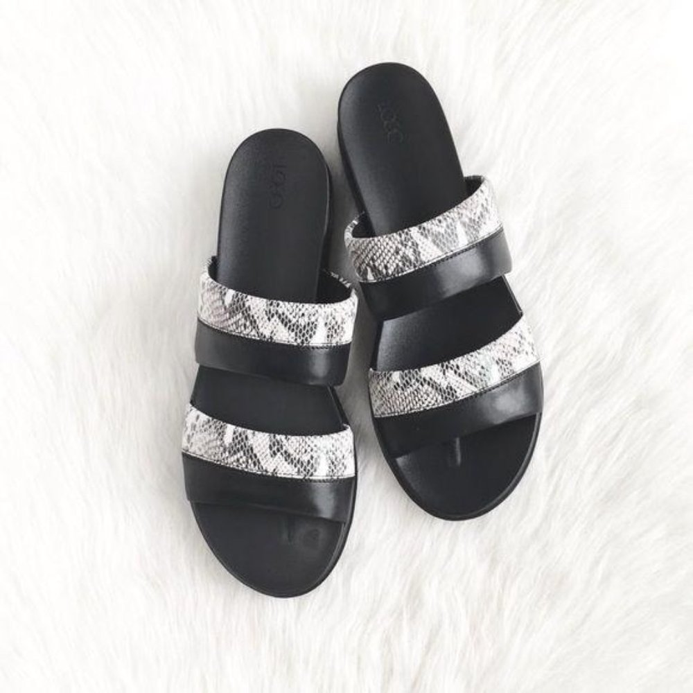 LOGO Lori Goldstein | onyx reptile leather sandals